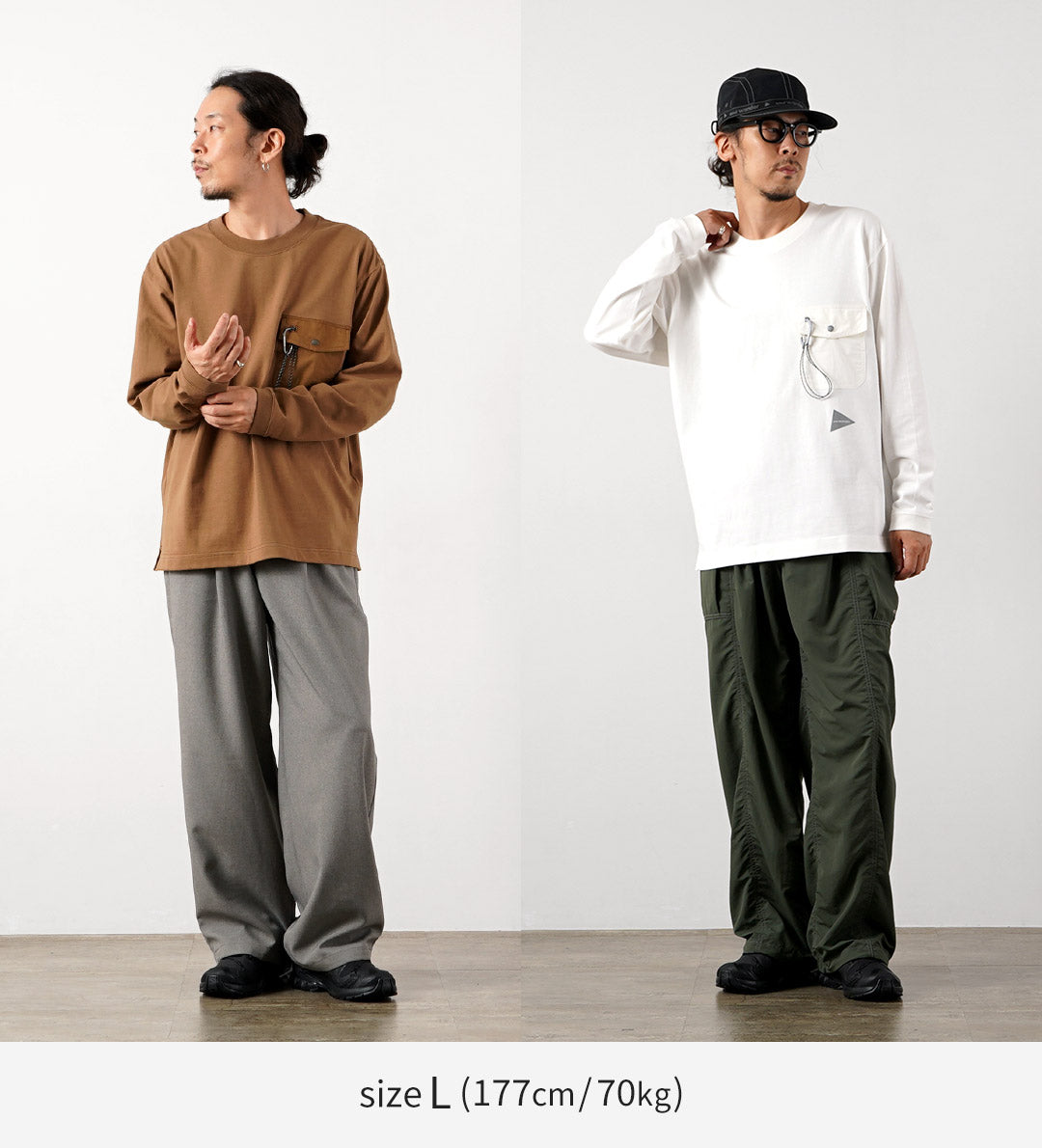 AND WANDER(アンドワンダー) ヘビーコットン ポケット ロングスリーブTシャツ