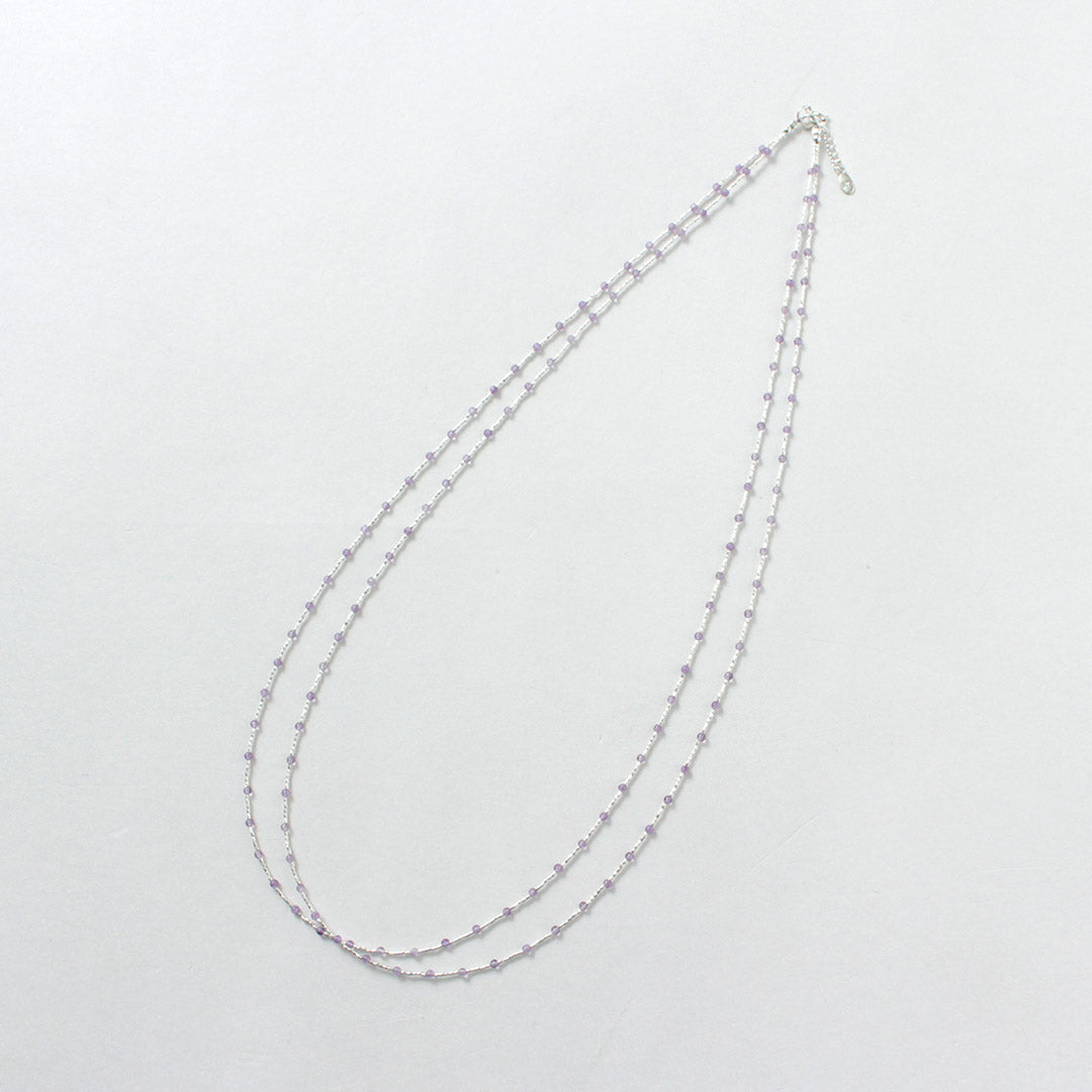 CHALISA T..(チャリッサ・ティー) タイニービーズ ストーンビーズ ロングネックレス カレンシルバー オニキス アメジスト ラピスラズリ