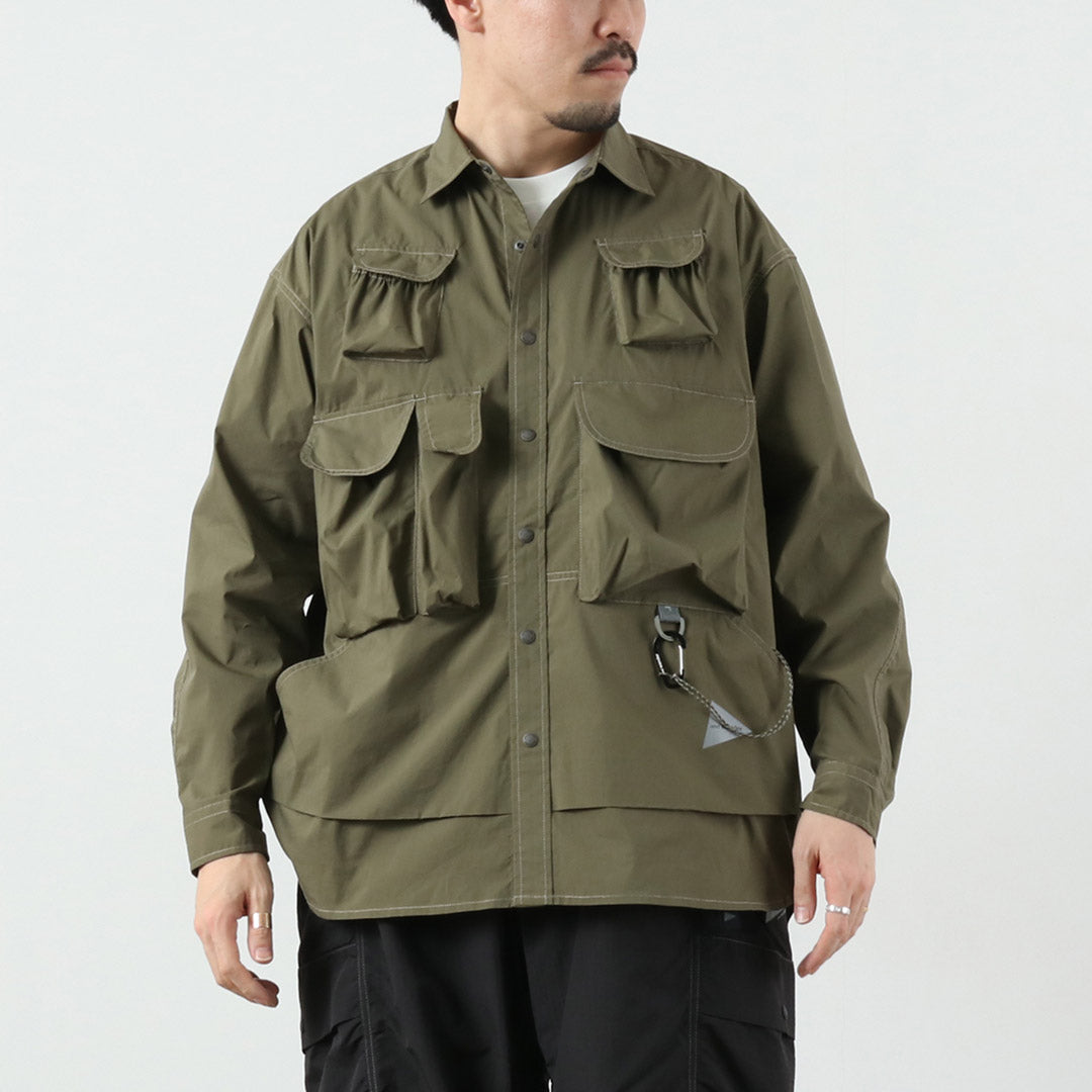 AND WANDER(アンドワンダー) マルチポケット ロングスリーブシャツ