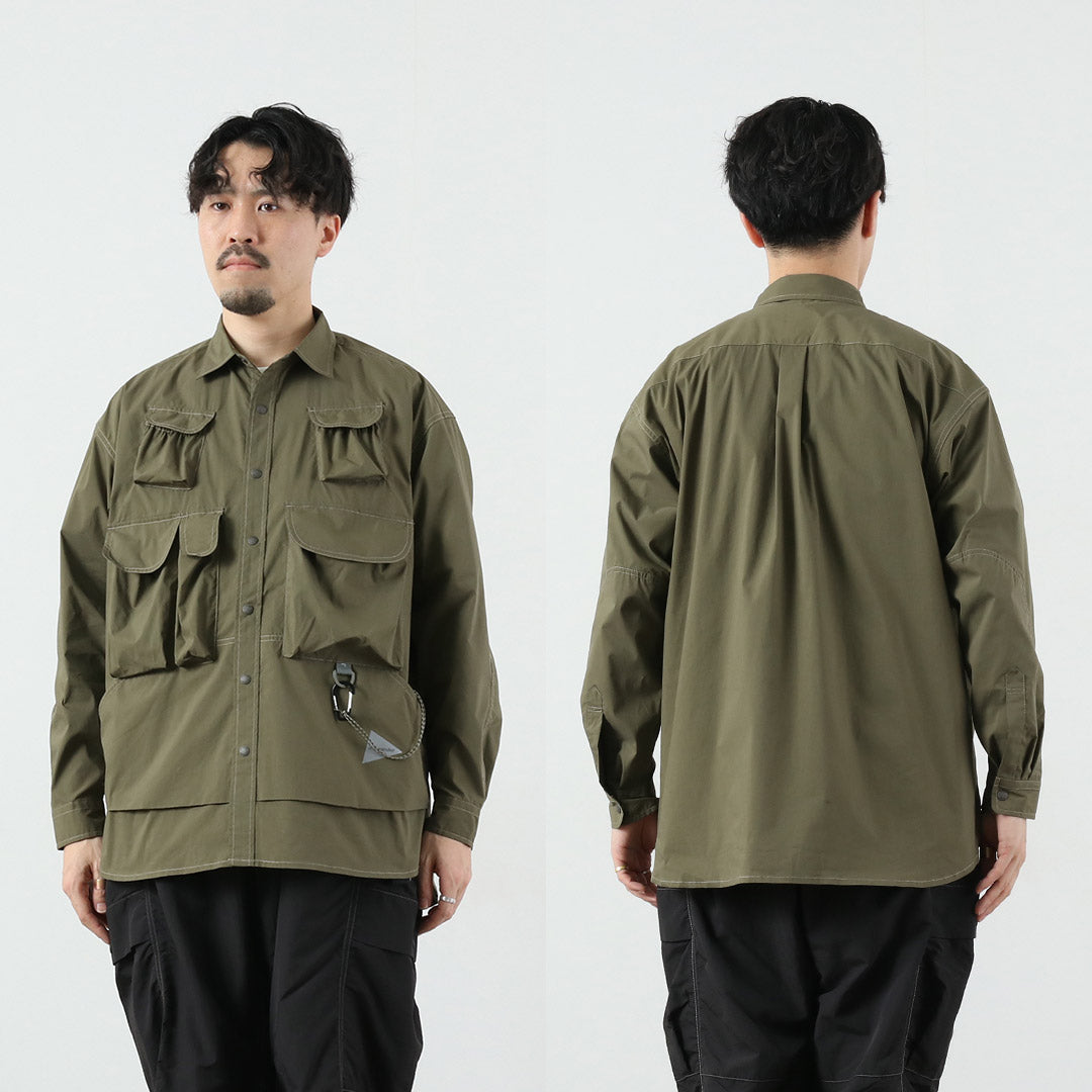 AND WANDER(アンドワンダー) マルチポケット ロングスリーブシャツ