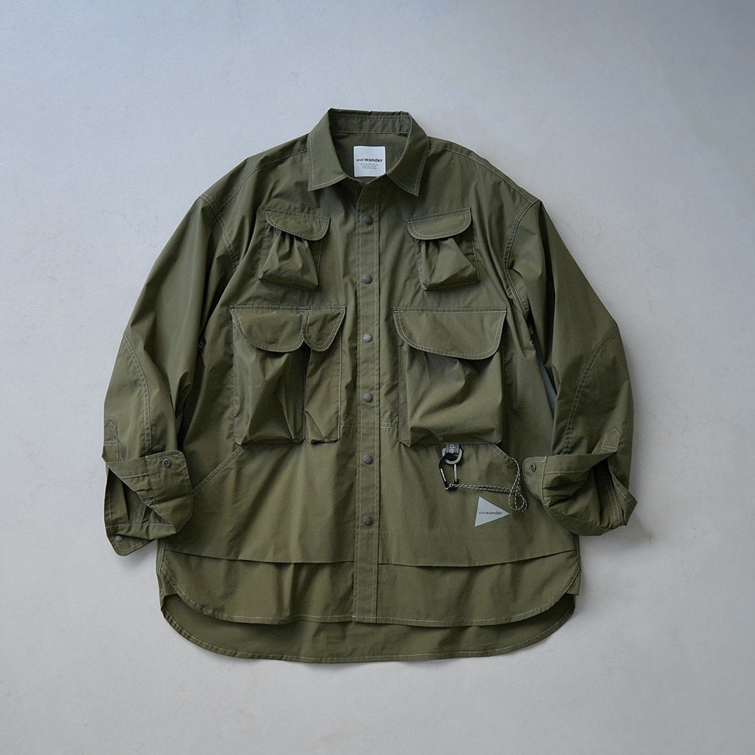 AND WANDER(アンドワンダー) マルチポケット ロングスリーブシャツ
