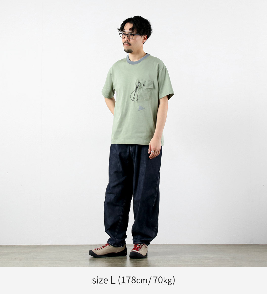 AND WANDER(アンドワンダー) ドライ イージー デニムワイドパンツ