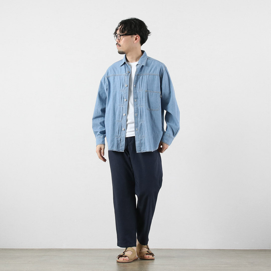 GOHEMP(ゴーヘンプ) プリーツワークシャツ ヘンプコットンシャンブレー