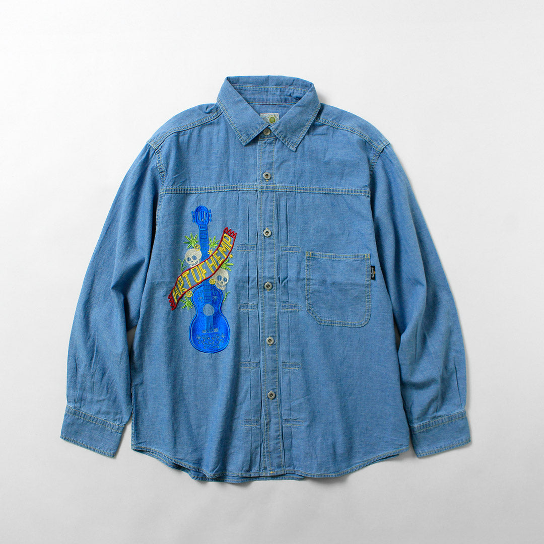 GOHEMP（ゴーヘンプ） 刺繍 プリーツワークシャツ ヘンプコットン