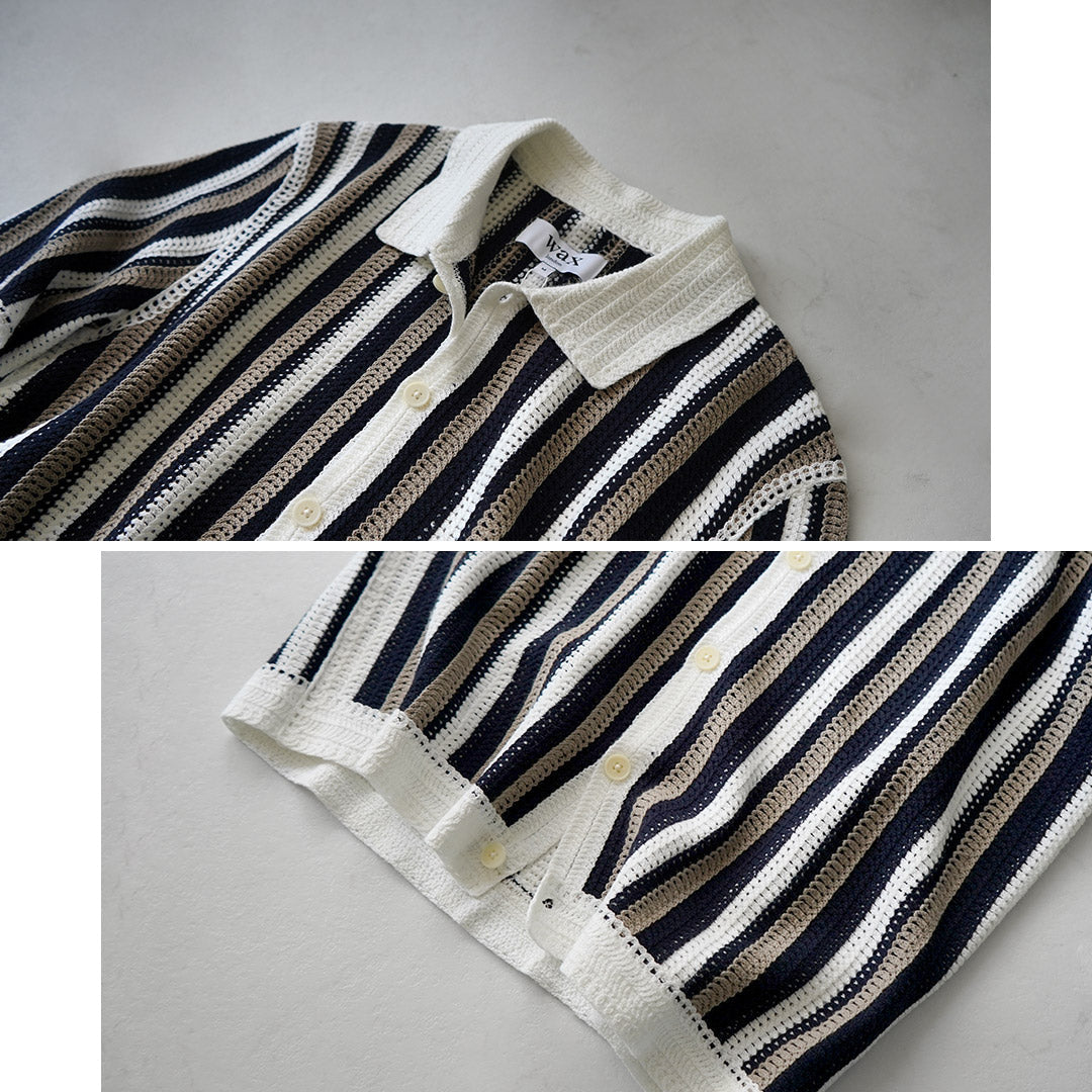 WAX LONDON(ワックスロンドン) ポルト ポロシャツ ストライプ クロシェ