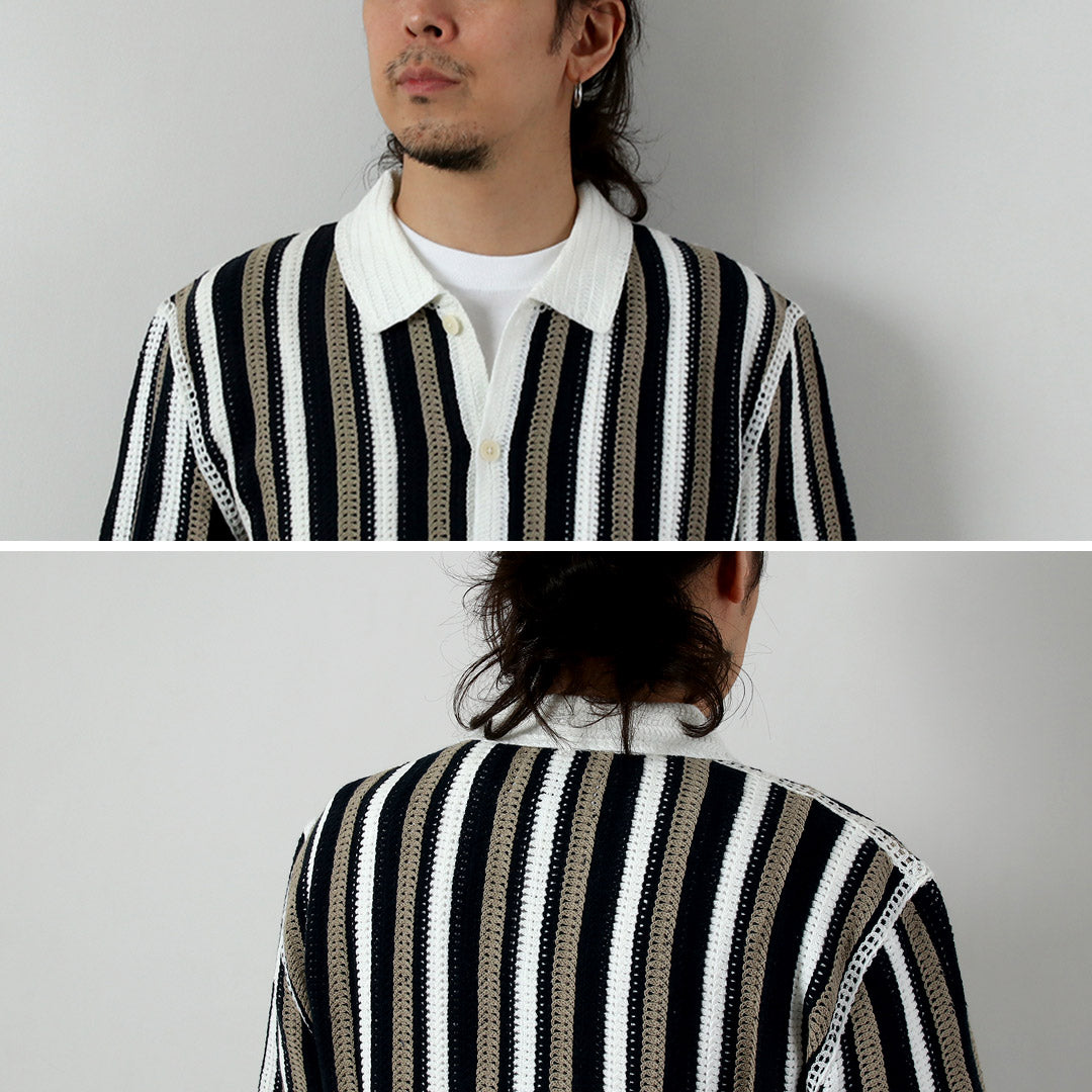 WAX LONDON(ワックスロンドン) ポルト ポロシャツ ストライプ クロシェ