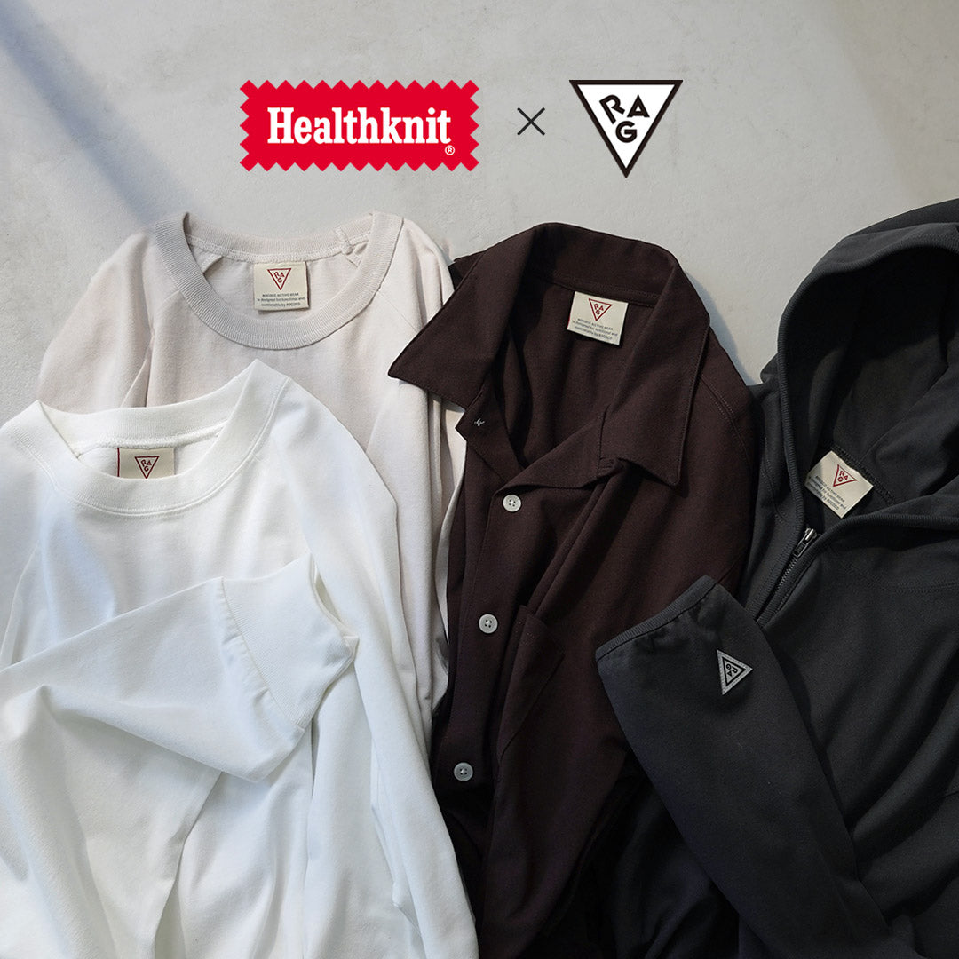 HEALTHKNIT(ヘルスニット)×RAG 別注 7分袖 ラグランスリーブ クルーネックTシャツ オープンエンド ドライジャージ 抗菌・防臭加工