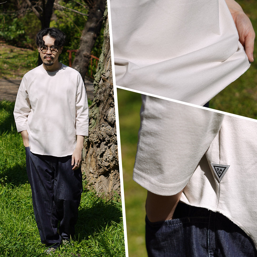 HEALTHKNIT(ヘルスニット)×RAG 別注 7分袖 ラグランスリーブ クルーネックTシャツ オープンエンド ドライジャージ 抗菌・防臭加工