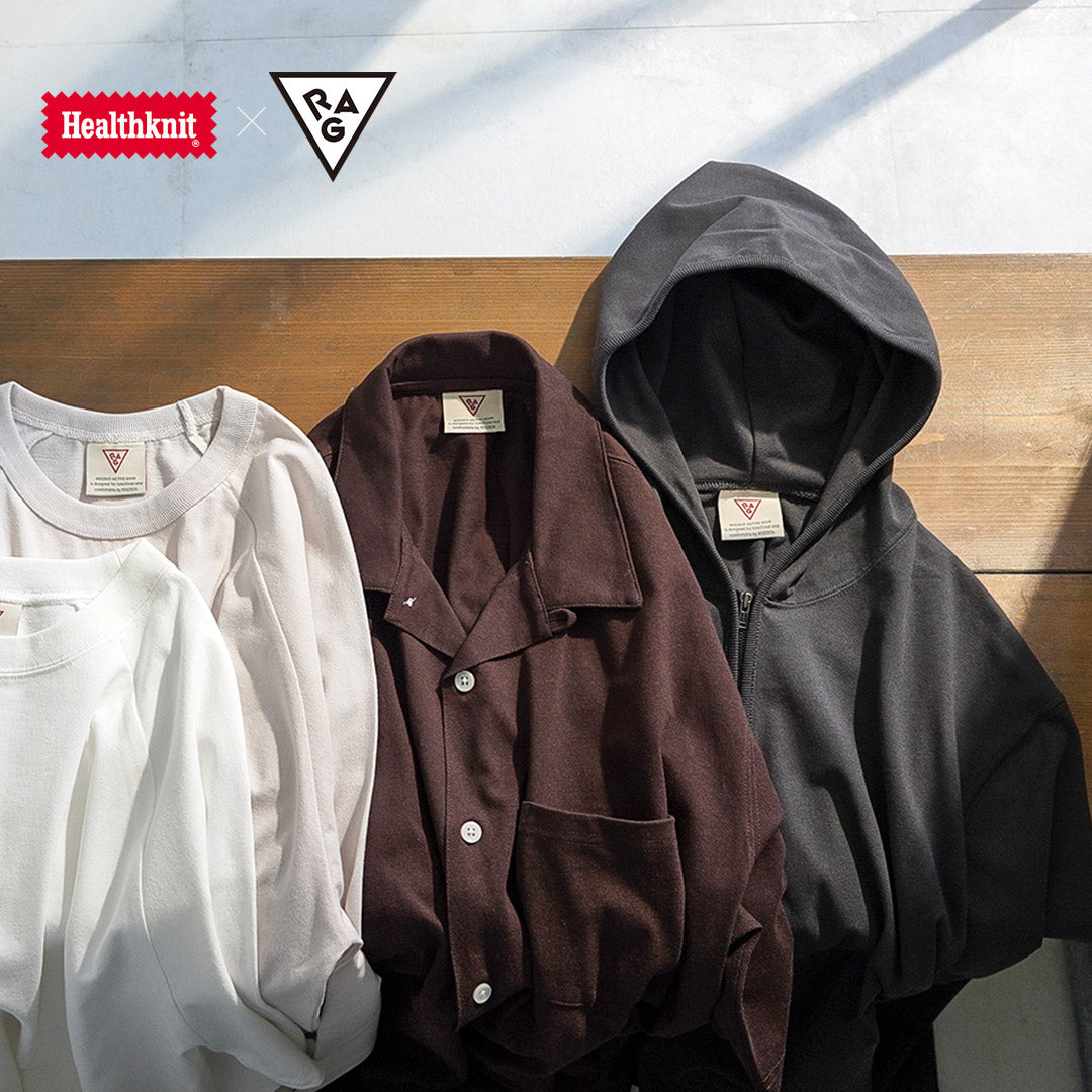 HEALTHKNIT(ヘルスニット) ×RAG 別注 ヘルスニット×ラグ S/S Teeジップパーカー オープンエンド ドライジャージ 抗菌・防臭加工