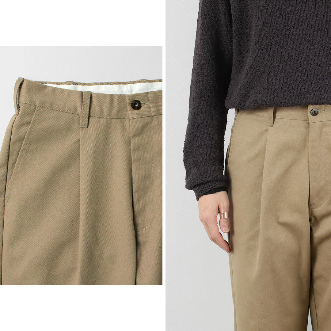 UNIVERSAL OVERALL(ユニバーサルオーバーオール) ヘリテージ T/C リラックス 1タックパンツ バイオウォッシュ STONE CARVER チノパン