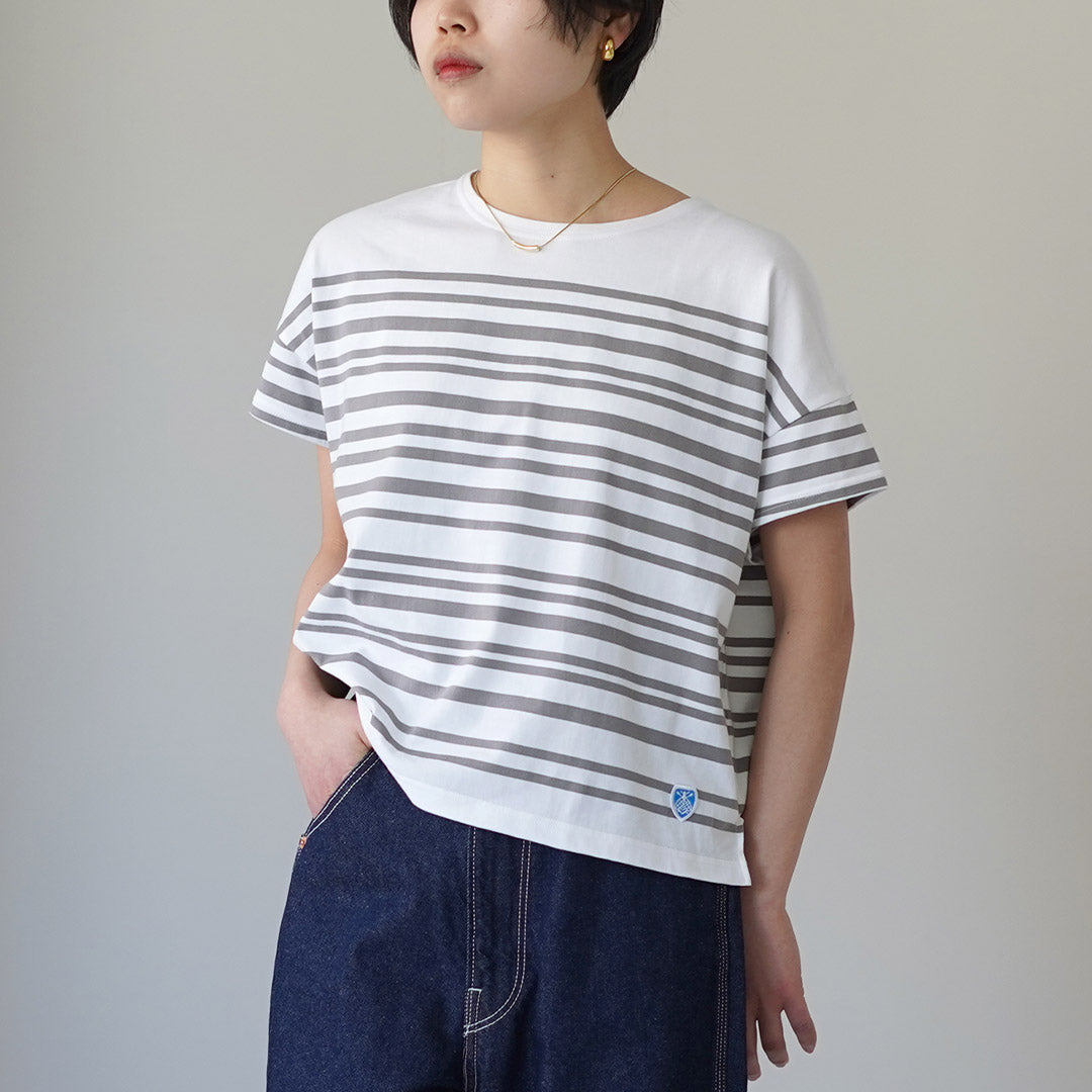 ORCIVAL(オーシバル) ボートネック ランダムボーダー ショートスリーブ プルオーバー 日本製