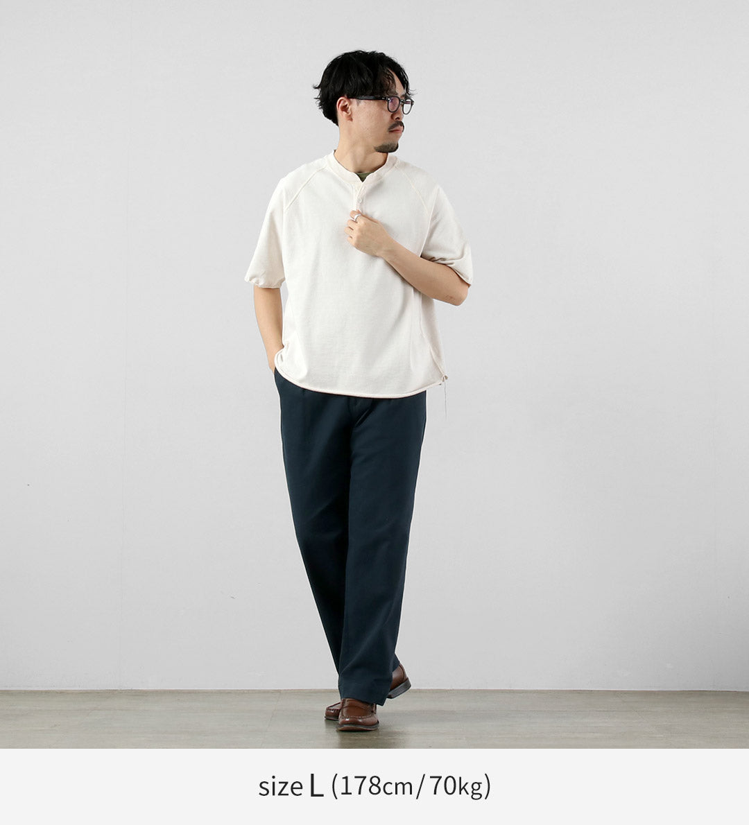 REMI RELIEF(レミレリーフ) スーピマ裏毛ヘンリーネックS/Sクルー 日本製