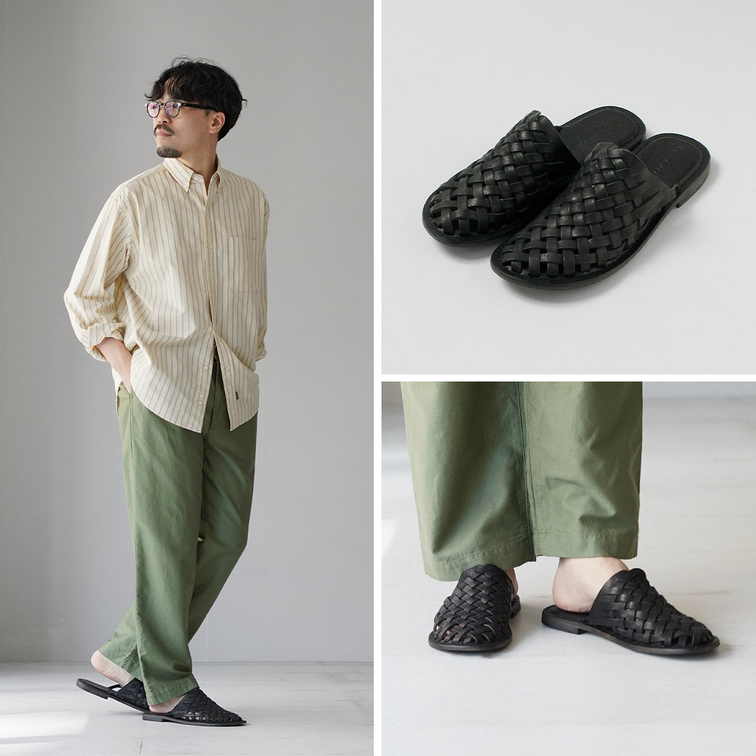 L'ANGOLO DEL CUOIO(ランゴロデルクオイオ) ウーブン レザースライドサンダル イタリア製