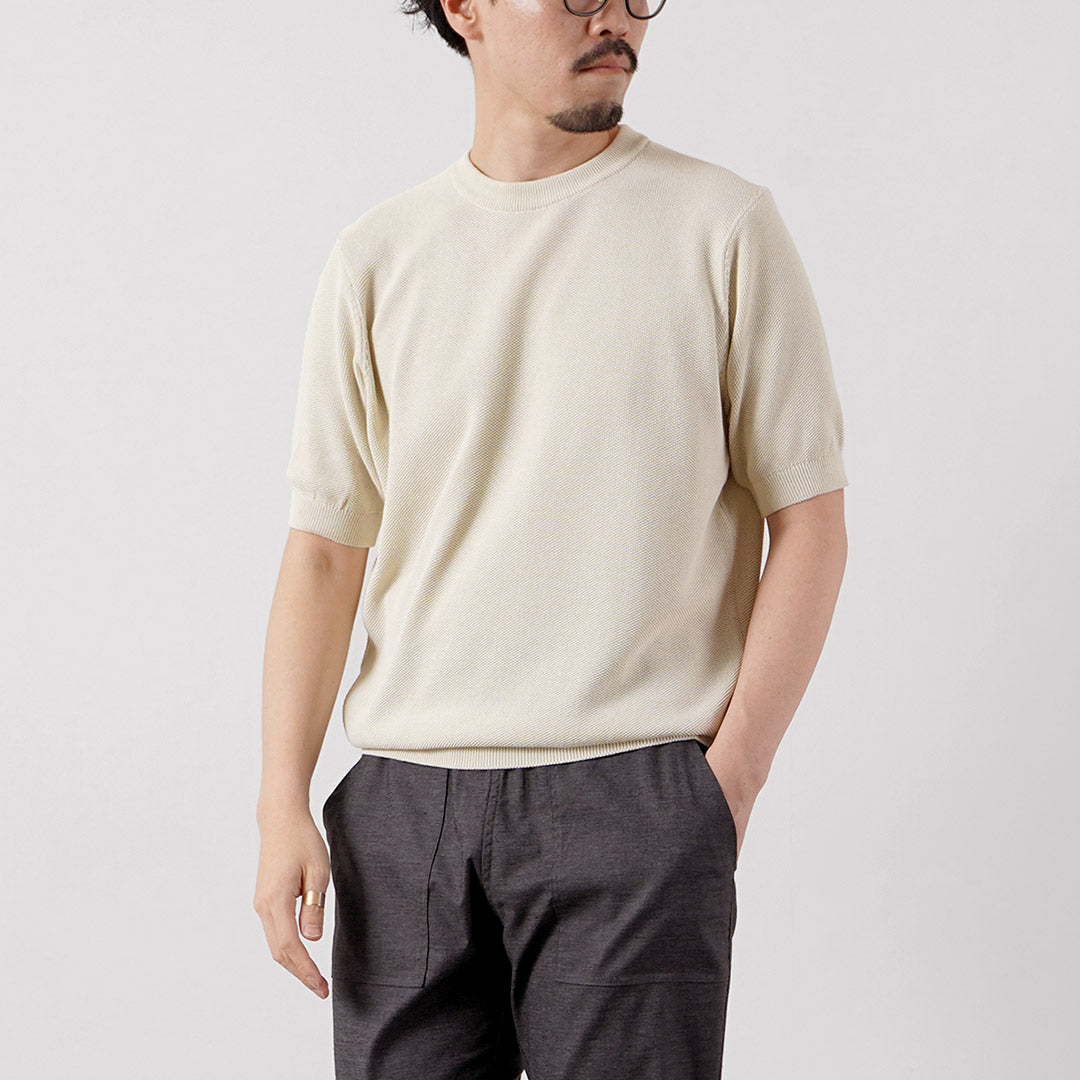 RINASCENTE(リナシェンテ) ハイブリッド ウォッシャブル 鹿の子クルーネック ニットTシャツ 日本製