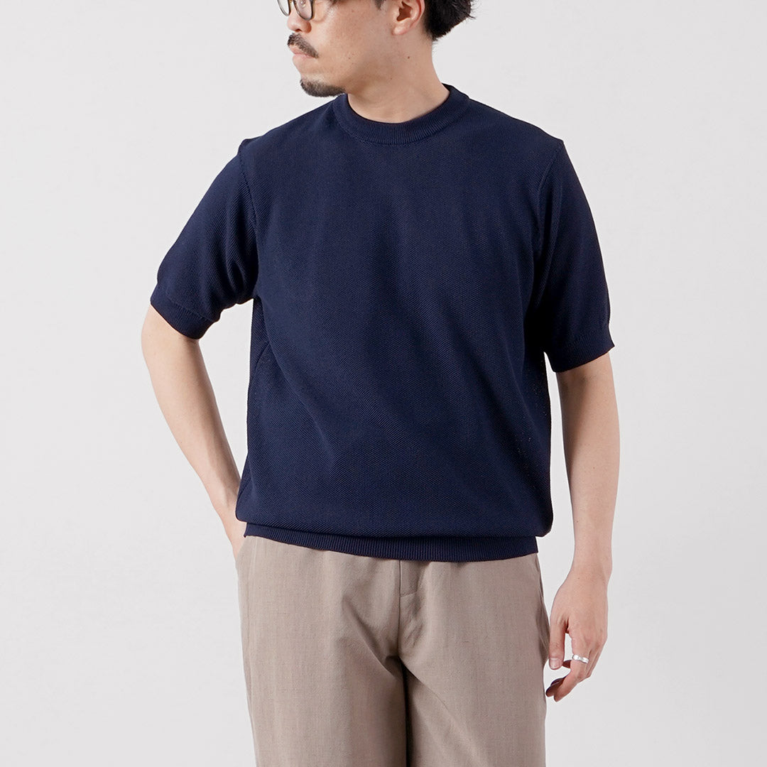 RINASCENTE(リナシェンテ) ハイブリッド ウォッシャブル 鹿の子クルーネック ニットTシャツ 日本製