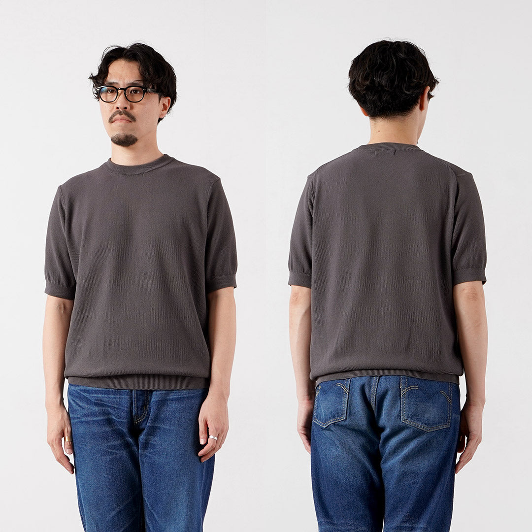 RINASCENTE(リナシェンテ) ハイブリッド ウォッシャブル 鹿の子クルーネック ニットTシャツ 日本製
