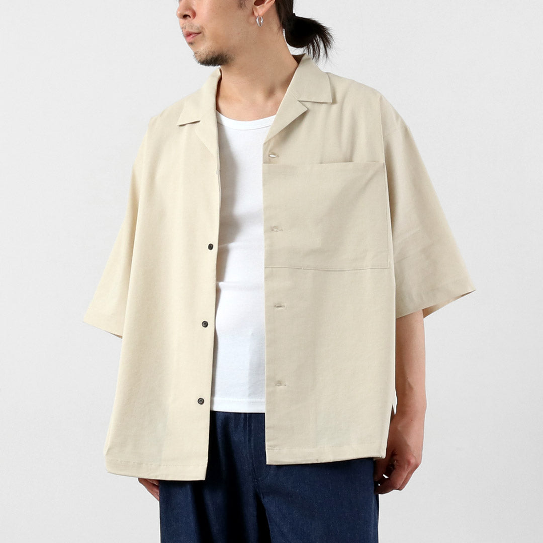 BASISBROEK(バージスブルック) ディーン リネン混ストレッチ オープンカラーシャツ 日本製