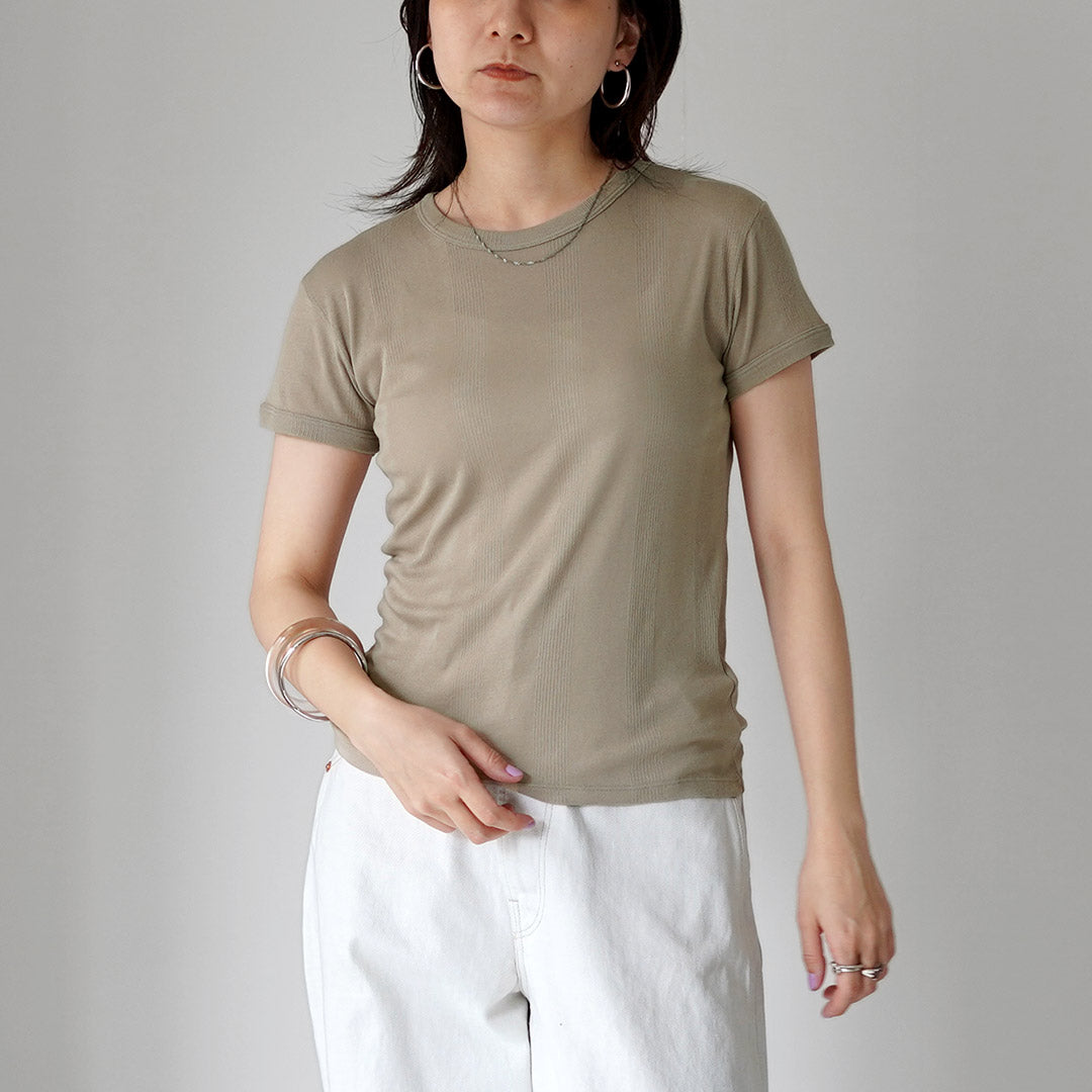 ROBERT P.MILLER(ロバートピーミラー) クルーネック パネルリブ ショートスリーブ Tシャツ コットン レーヨン