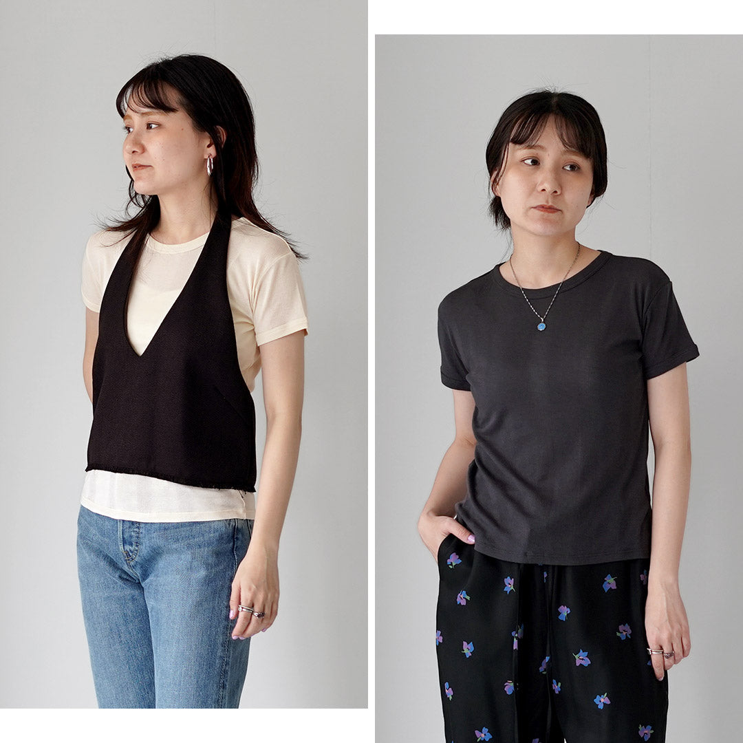 ROBERT P.MILLER(ロバートピーミラー) クルーネック パネルリブ ショートスリーブ Tシャツ コットン レーヨン