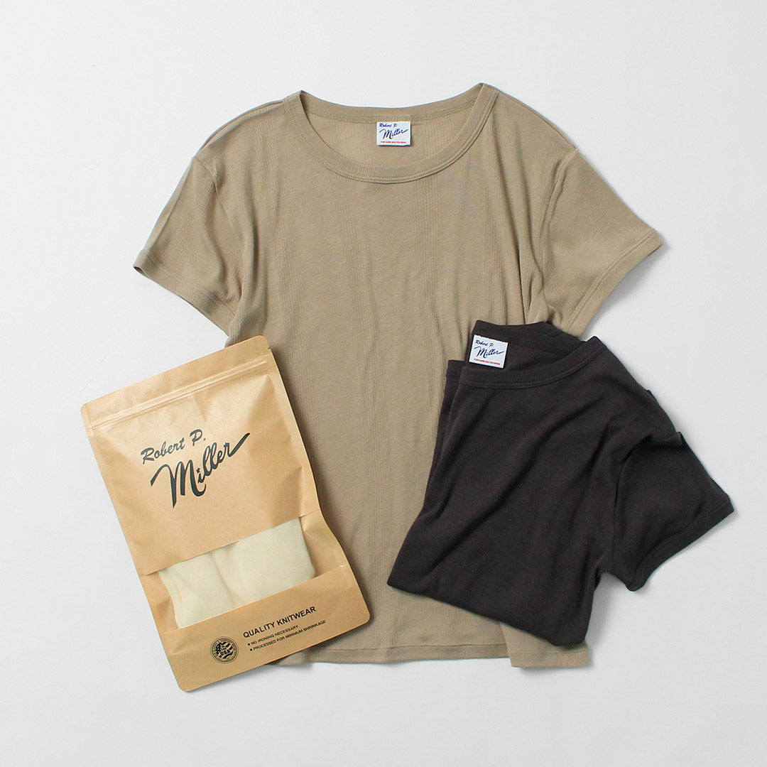 ROBERT P.MILLER(ロバートピーミラー) クルーネック パネルリブ ショートスリーブ Tシャツ コットン レーヨン