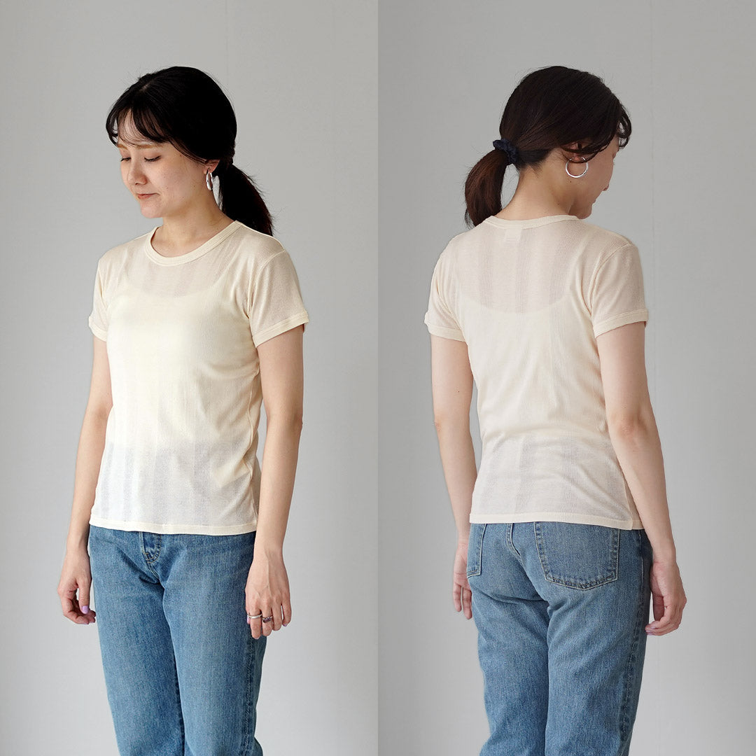 ROBERT P.MILLER(ロバートピーミラー) クルーネック パネルリブ ショートスリーブ Tシャツ コットン レーヨン