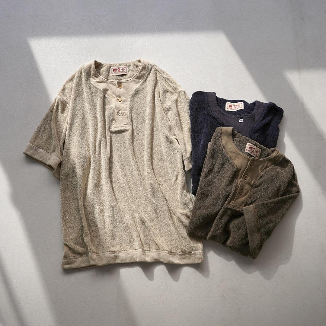 KEMA DESIGNS(ケマデザインズ) リネンパイル オフセット ヘンリーネックTシャツ 日本製