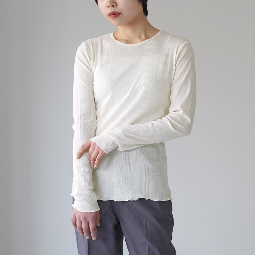 TUMUGU(ツムグ) スフレランダムテレコ クルーネック ロングスリーブ Tシャツ 日本製