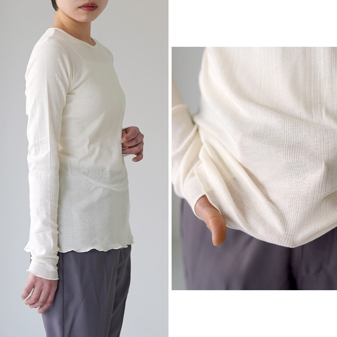 TUMUGU(ツムグ) スフレランダムテレコ クルーネック ロングスリーブ Tシャツ 日本製