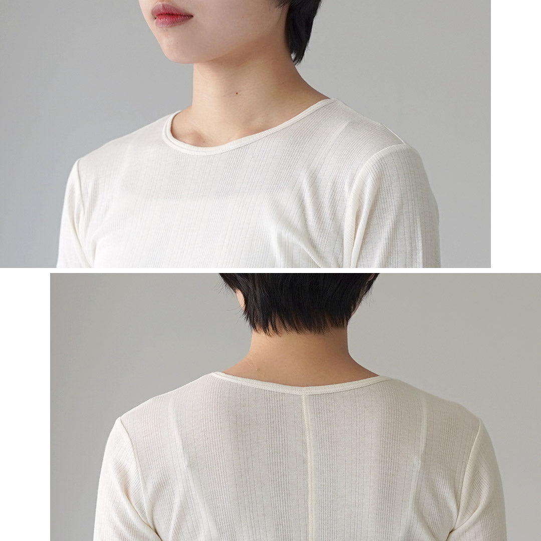 TUMUGU(ツムグ) スフレランダムテレコ クルーネック ロングスリーブ Tシャツ 日本製