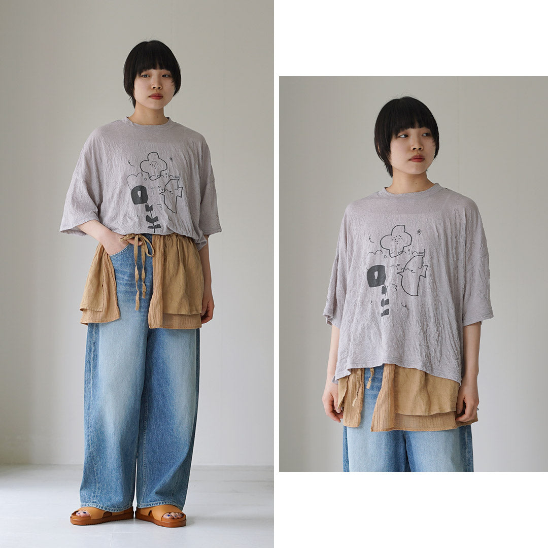 TUMUGU(ツムグ) ソリトリネン(3)×コットンリネンボイルガーゼ ラップスカート付パンツ 日本製