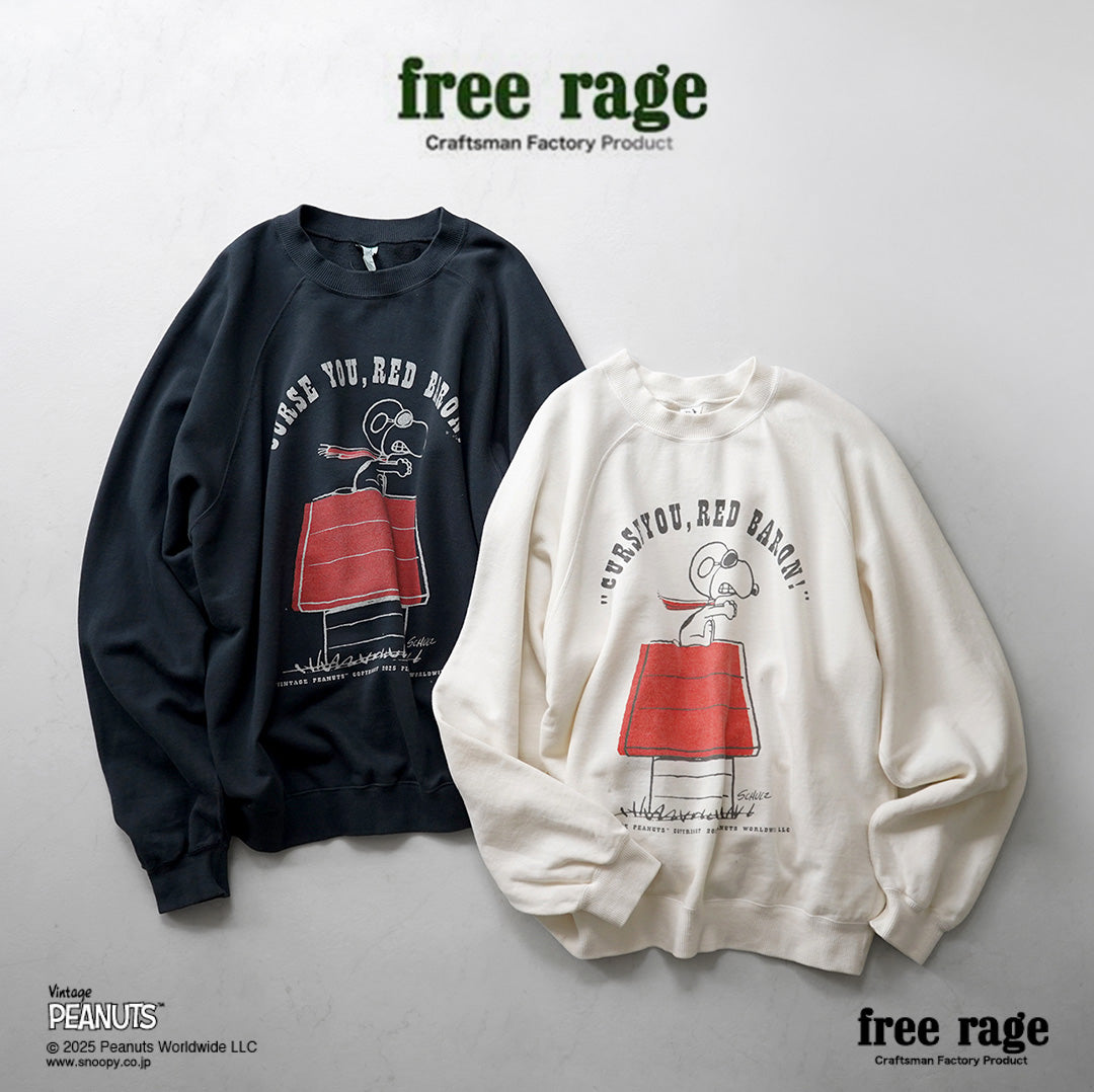 FREE RAGE(フリーレイジ) PEANUTS×free rage レッドバロン プリント ラグランスウェット