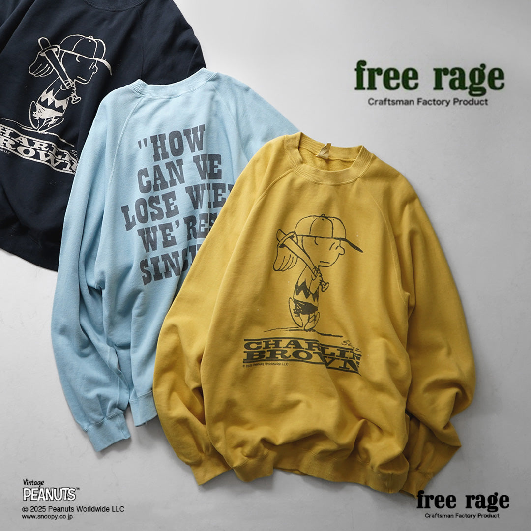 FREE RAGE(フリーレイジ) PEANUTS×free rage チャーリー・ブラウン プリント ラグランスウェット