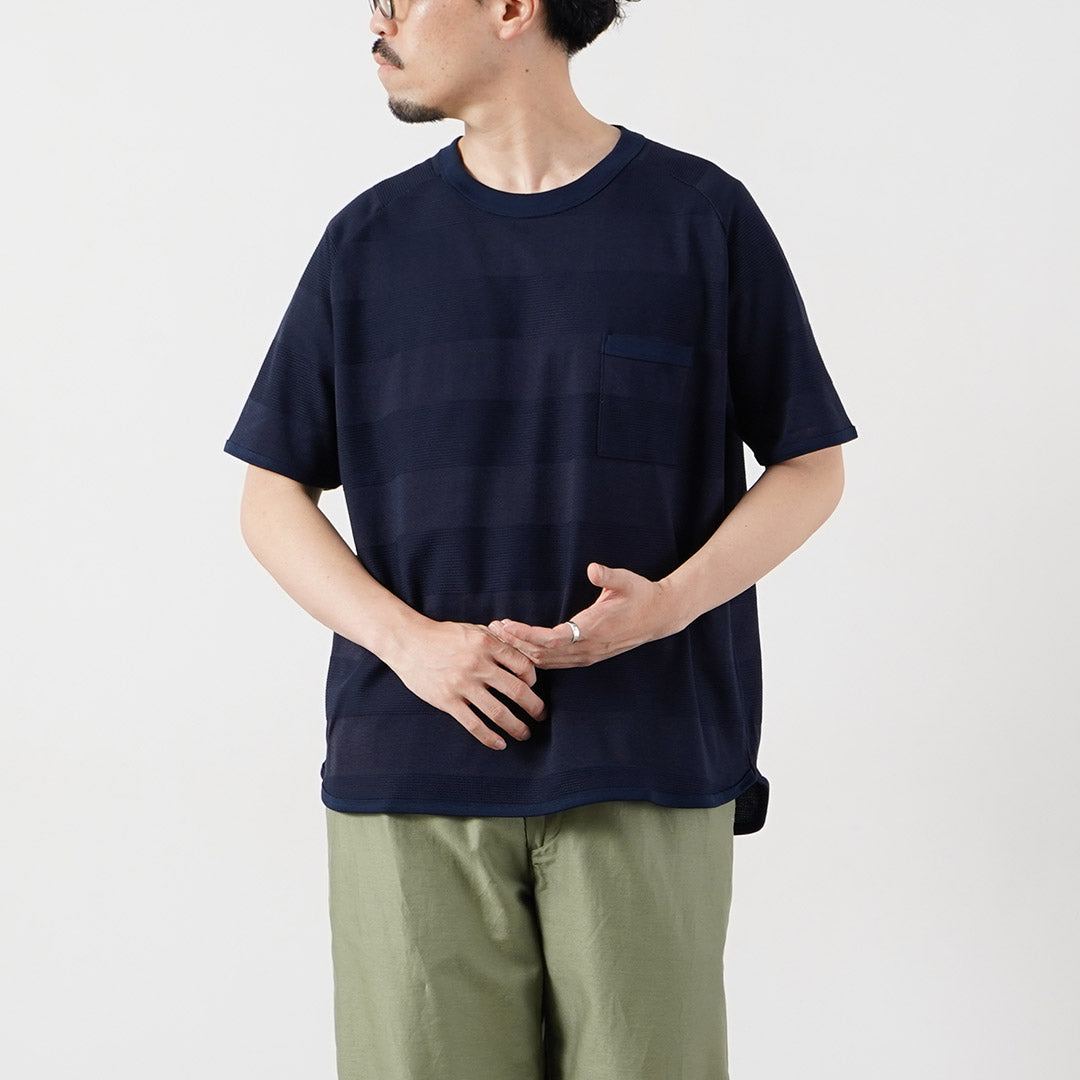 RE MADE IN TOKYO JAPAN(アールイーメイドイントウキョウジャパン) ジャガード ボーダーニットTシャツ Cool Max 日本製