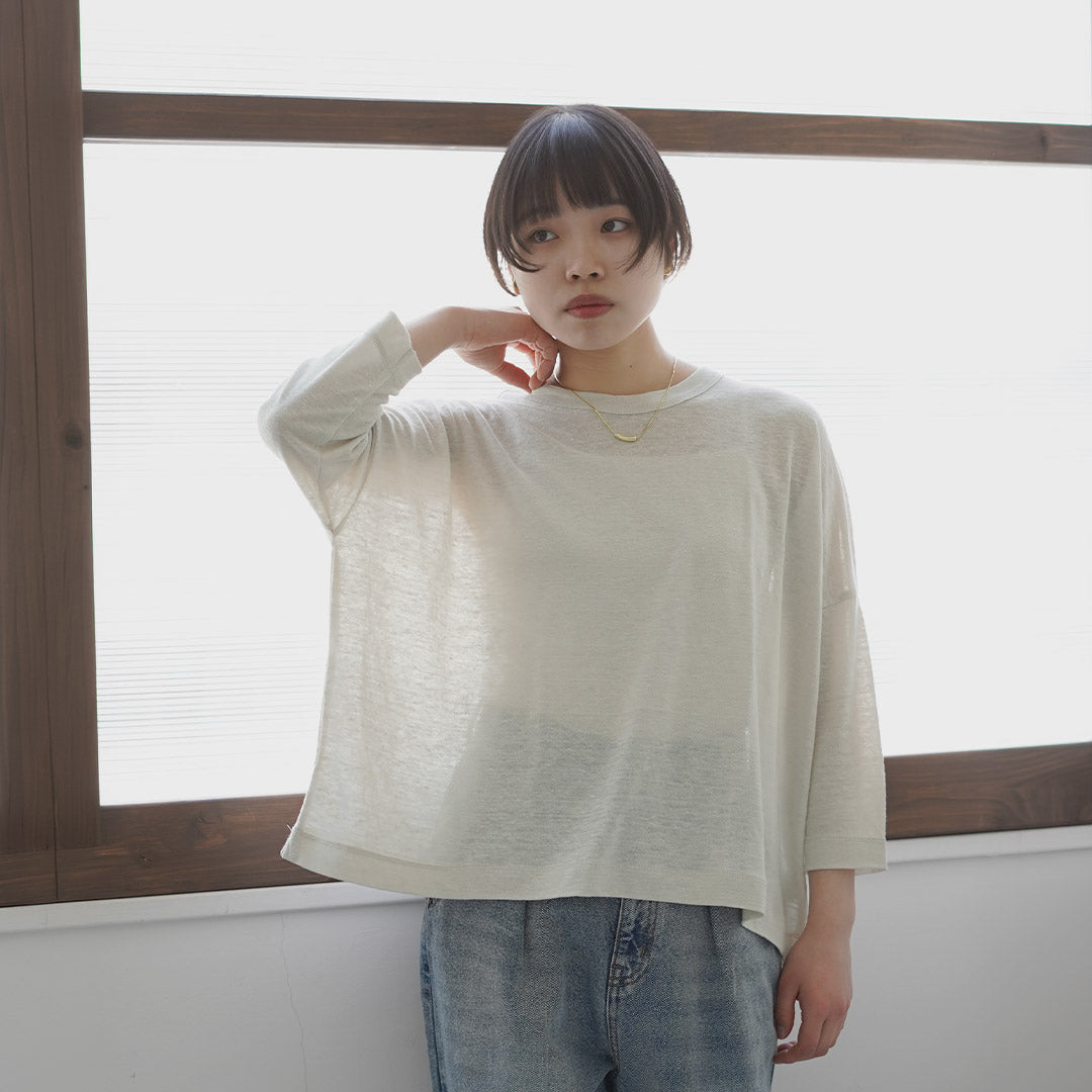 MAO MADE(マオメイド) ベルギーリネン 7分袖 ワイドTシャツ 日本製