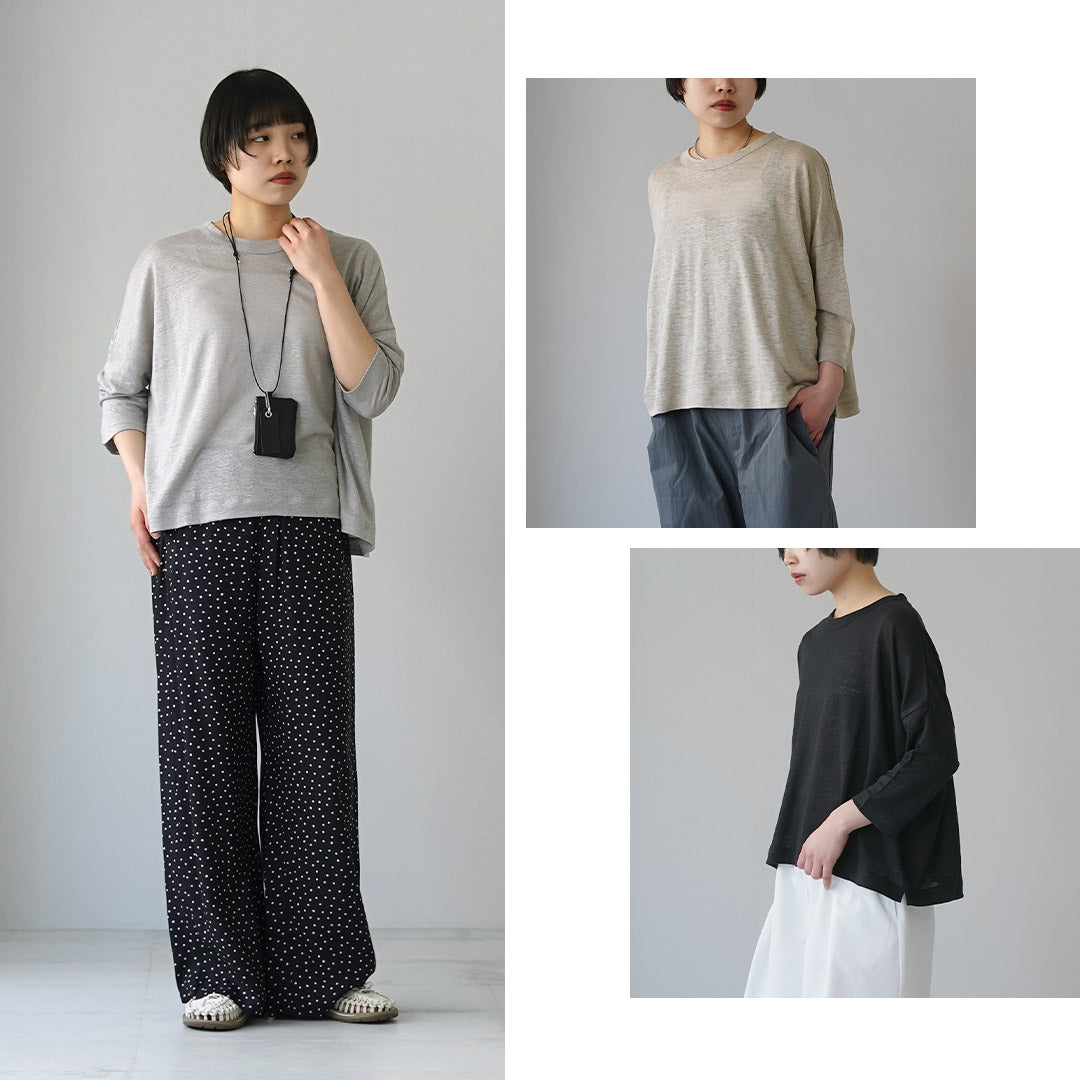 MAO MADE(マオメイド) ベルギーリネン 7分袖 ワイドTシャツ 日本製