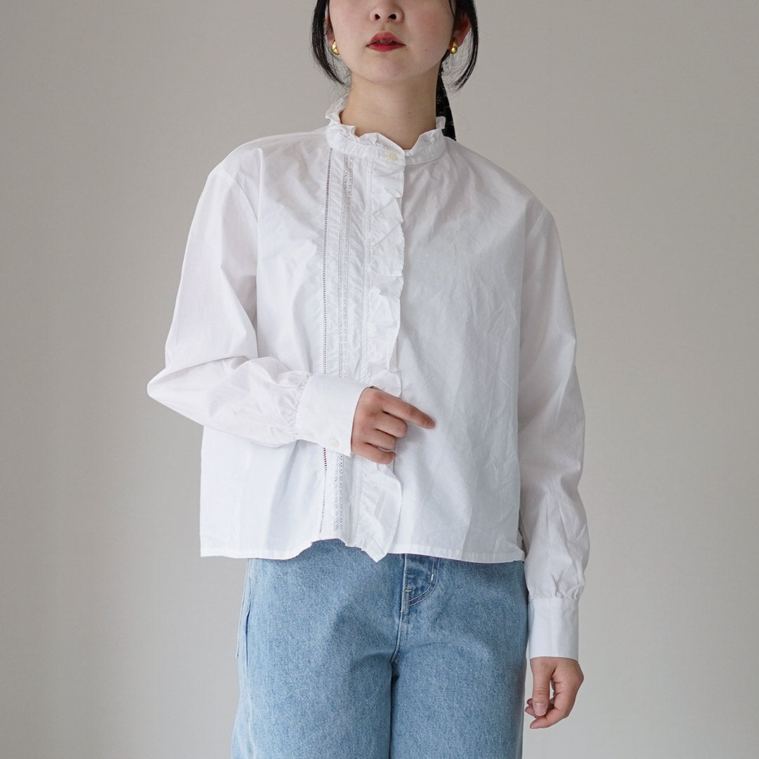 MIDIUMI(ミディウミ) フロントフリル レースシャツ 日本製