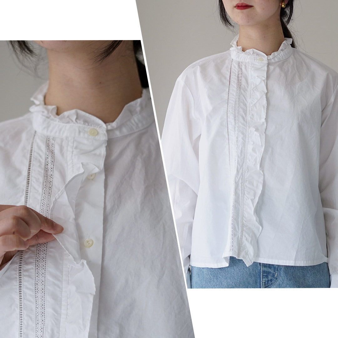 MIDIUMI(ミディウミ) フロントフリル レースシャツ 日本製