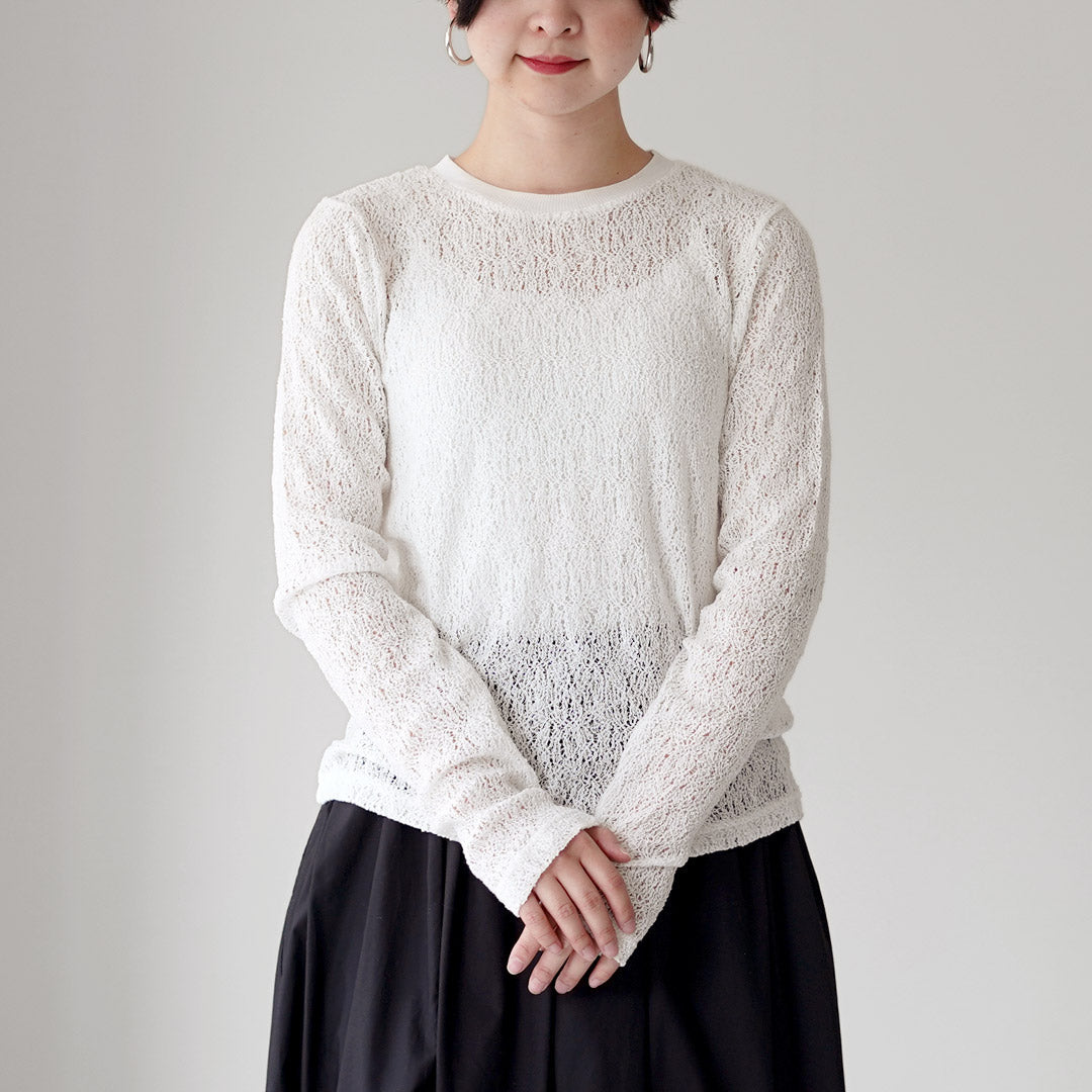 mizuiro ind(ミズイロインド) レース クルーネック Tシャツ 日本製