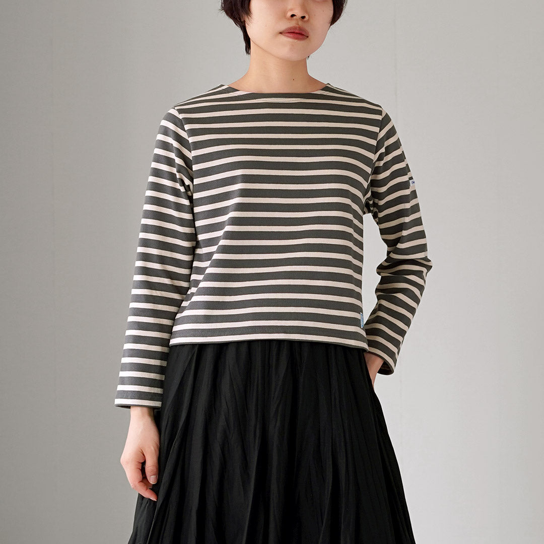 ORCIVAL(オーシバル) #B611 クルーネック クロップド ロングスリーブ プルオーバー ボーダー フランス製