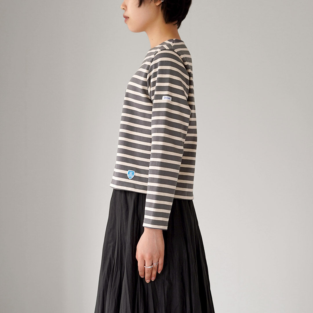 ORCIVAL(オーシバル) #B611 クルーネック クロップド ロングスリーブ プルオーバー ボーダー フランス製