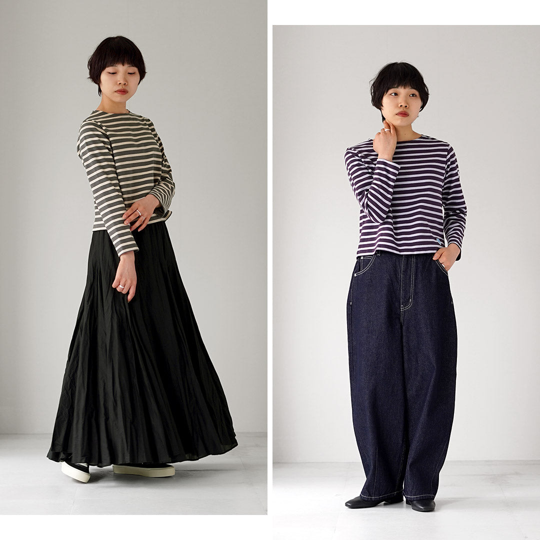 ORCIVAL(オーシバル) #B611 クルーネック クロップド ロングスリーブ プルオーバー ボーダー フランス製