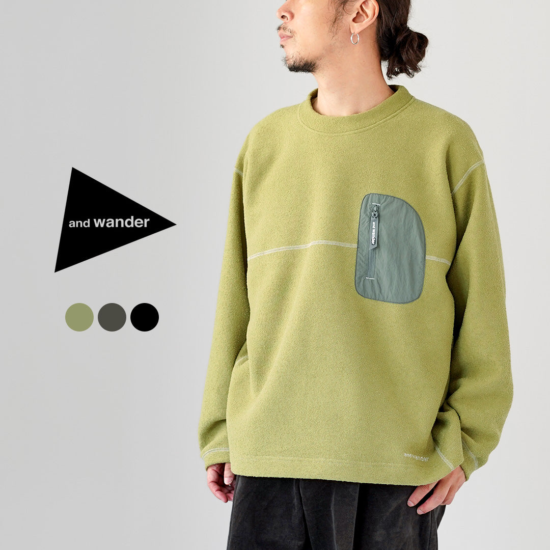 AND WANDER(アンドワンダー) PE ウォームパイル クルーネック M
