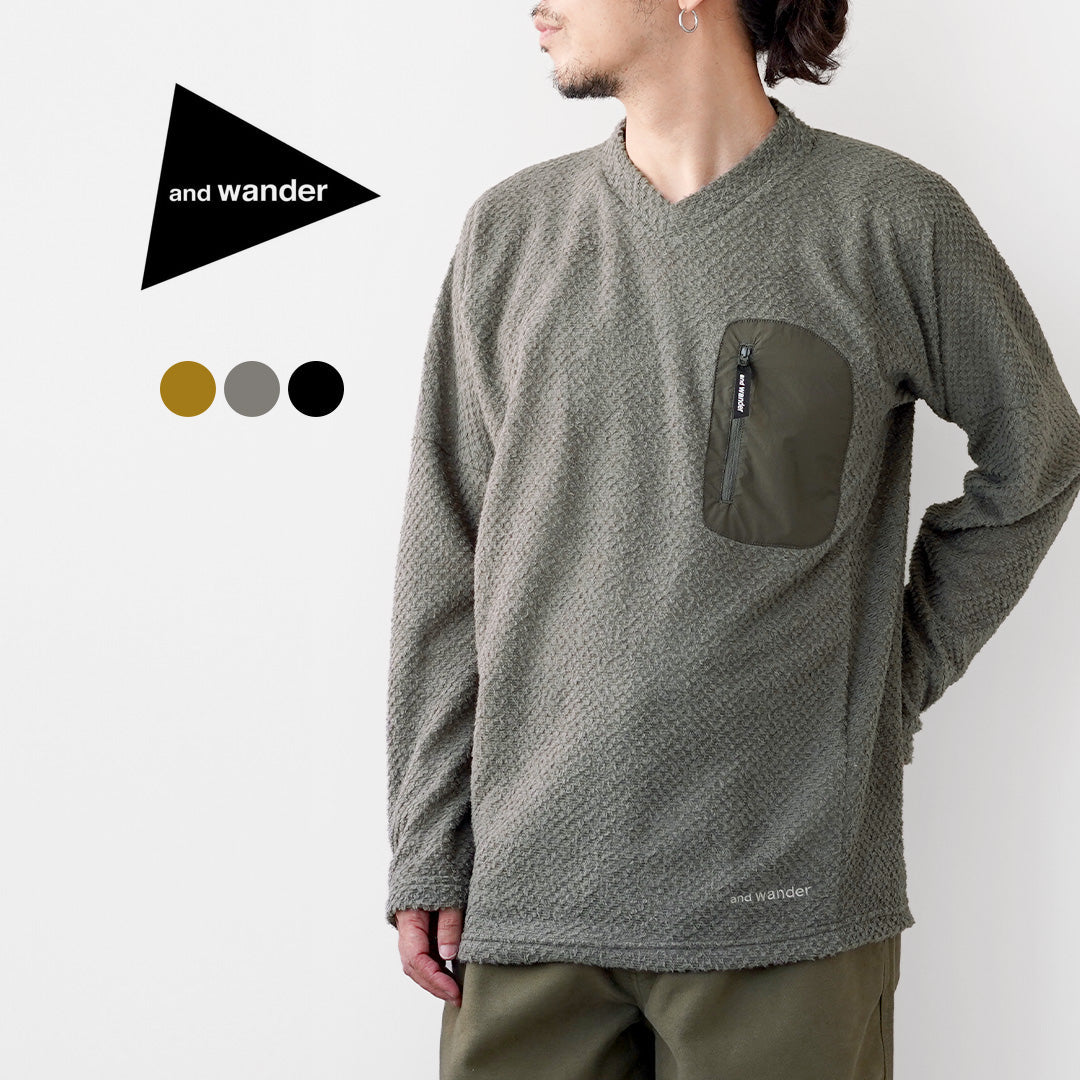 AND WANDER(アンドワンダー) エアフリース Vネック プルオーバー
