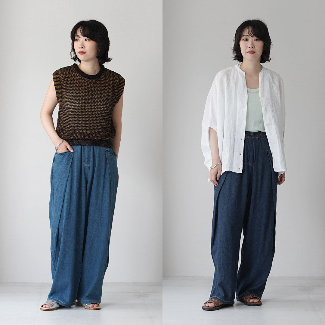 CYAN TOKYO(シアン トーキョー) オーバータック リネンデニム ワイド パンツ