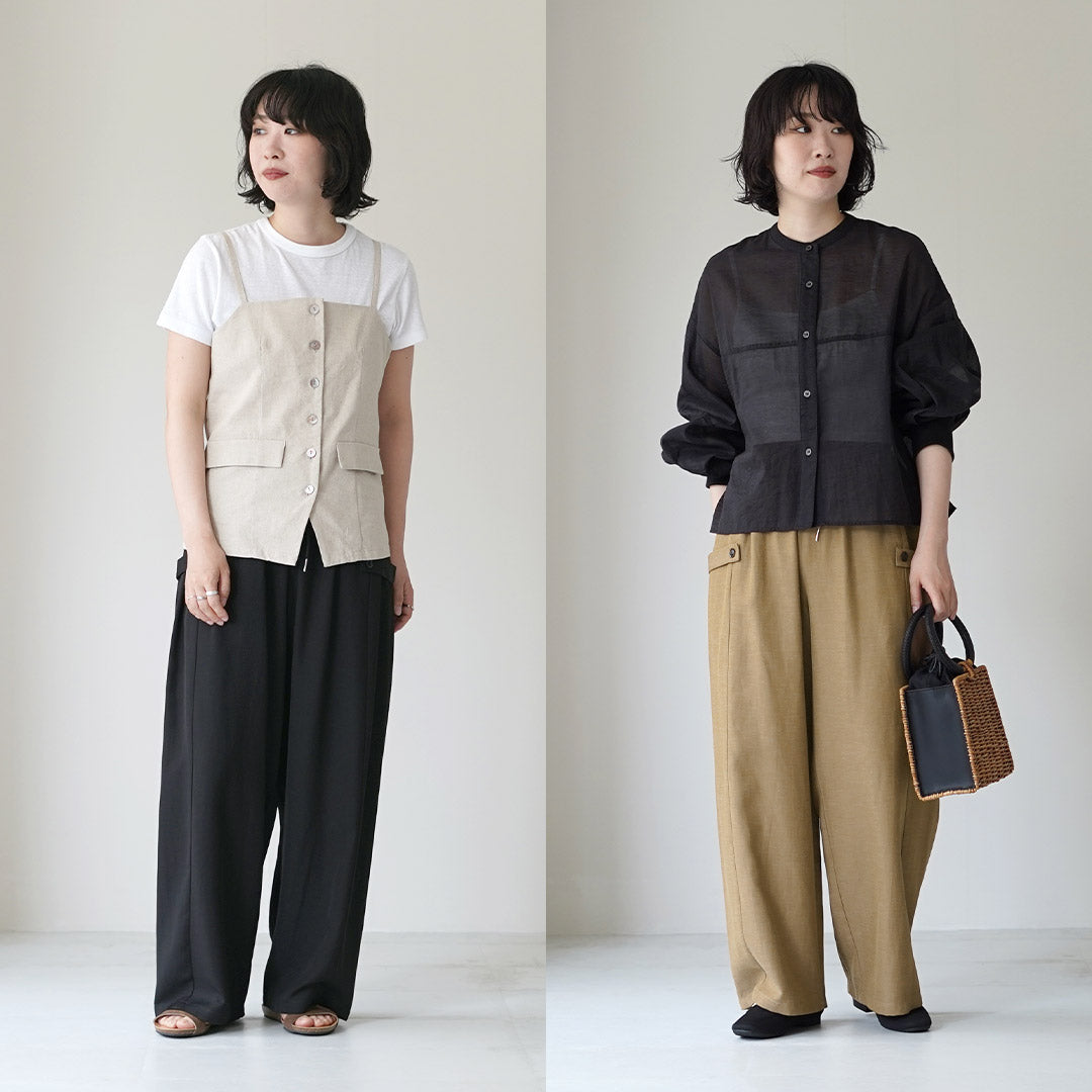 CYAN TOKYO(シアン トーキョー) サイドアジャスト リネン ワイド パンツ