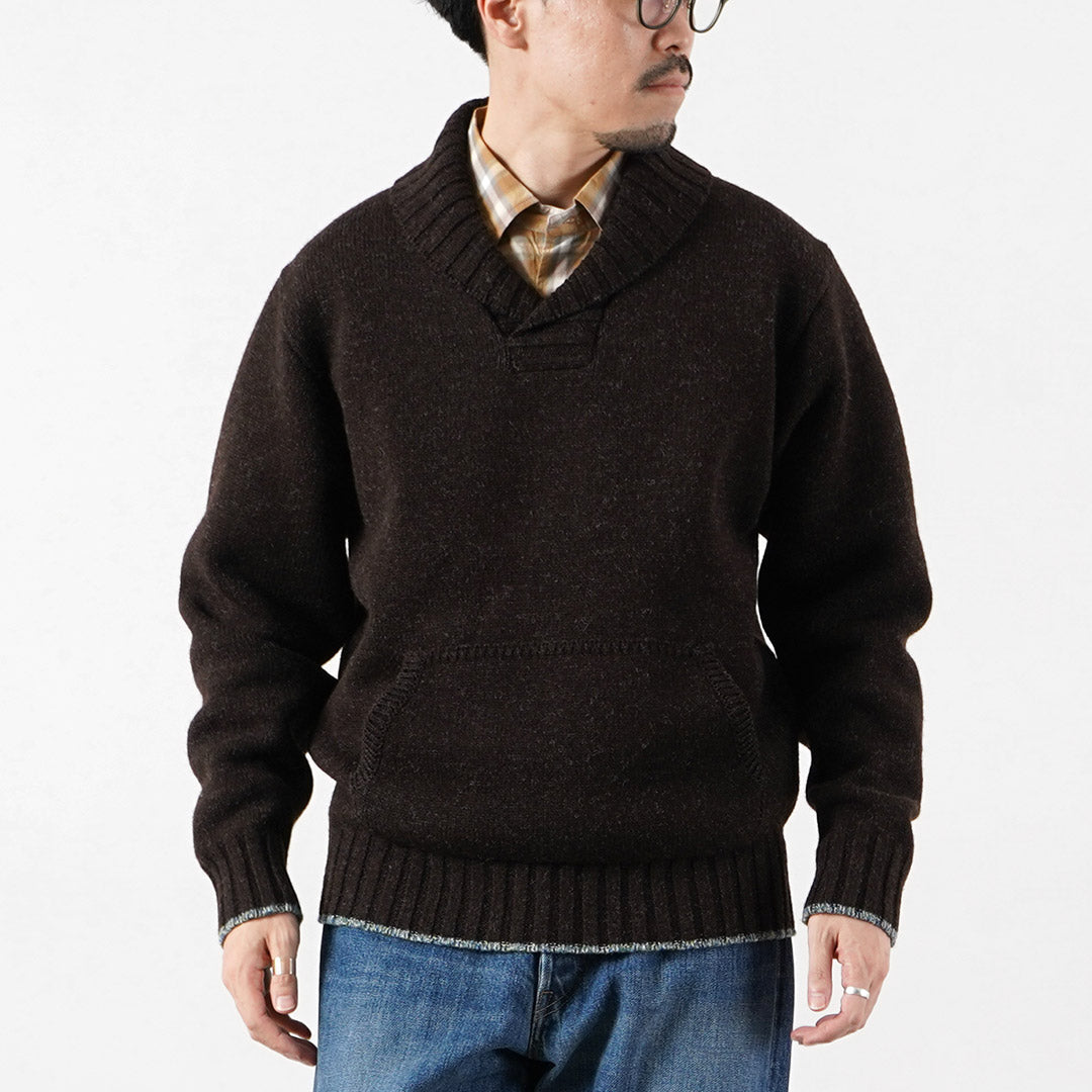 FUJITO(フジト) シェットランド×メリノウール ショールカラーセーター ニット 日本製
