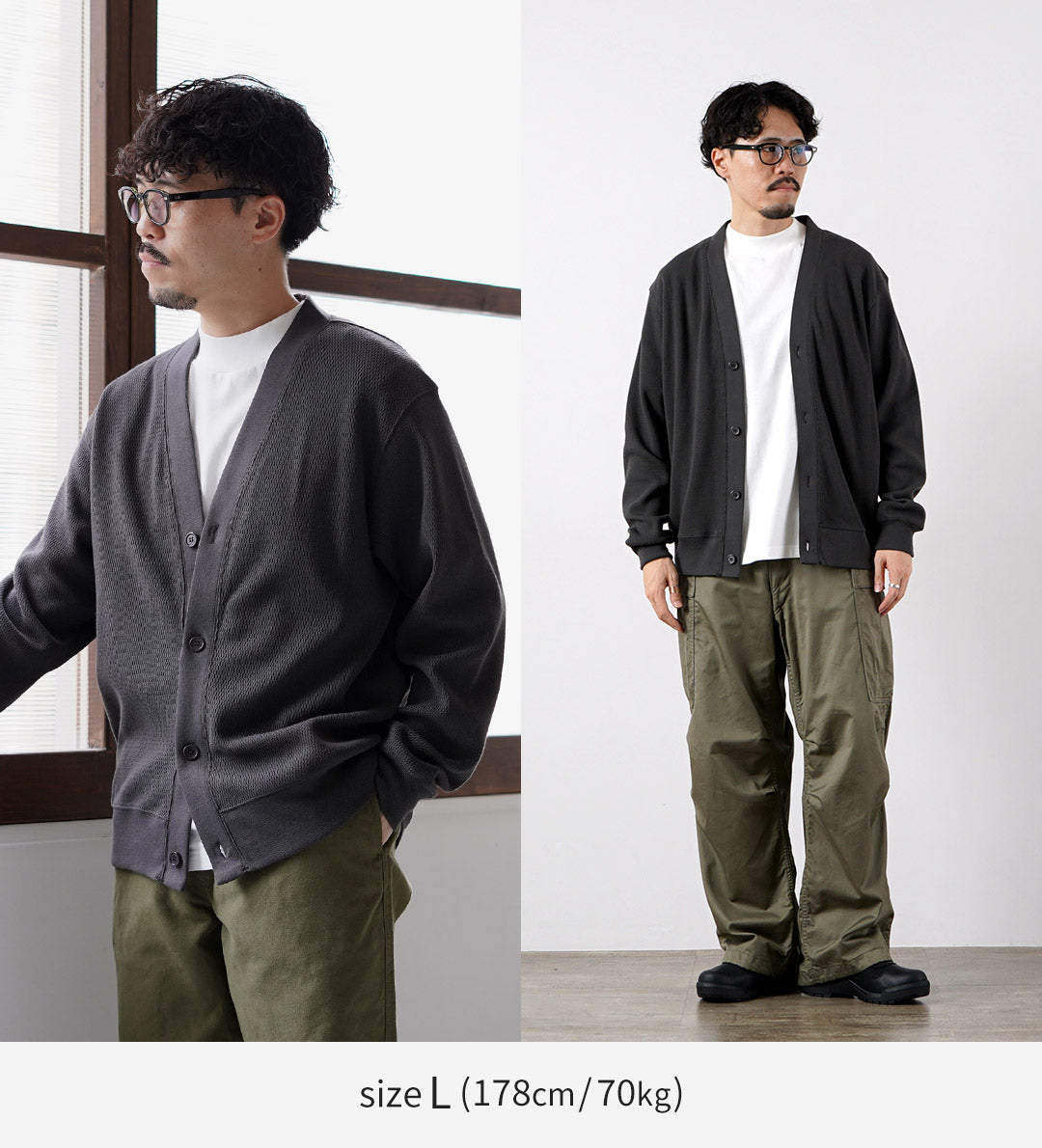 HEALTHKNIT(ヘルスニット) サーマルキング ラッセル ハニカム カーディガン ロングスリーブ
