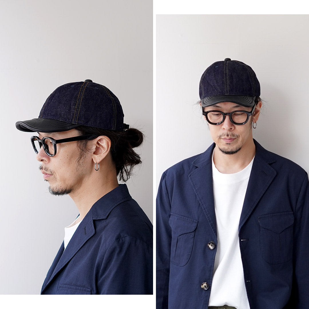 HIGHER(ハイアー) セルヴィッチデニム × レザーブリムキャップ 日本製