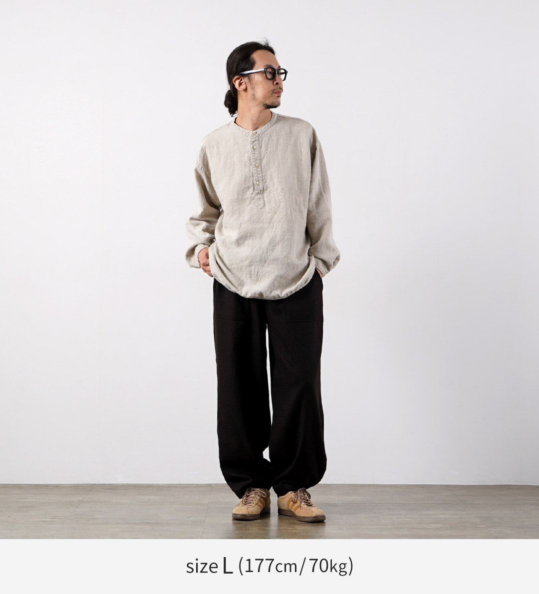 KEMA DESIGNS(ケマデザインズ) ブラッシュドリネン ヘンリーネック L/S 布帛Tシャツ 日本製