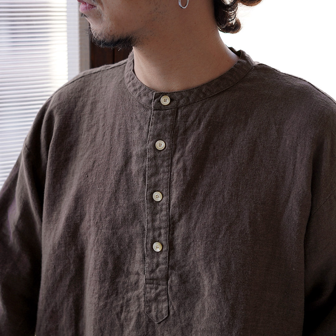 KEMA DESIGNS(ケマデザインズ) ブラッシュドリネン ヘンリーネック L/S 布帛Tシャツ 日本製